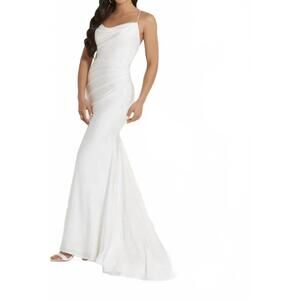 NEW CHRISTINA WU open back slim-flare formal dress in white